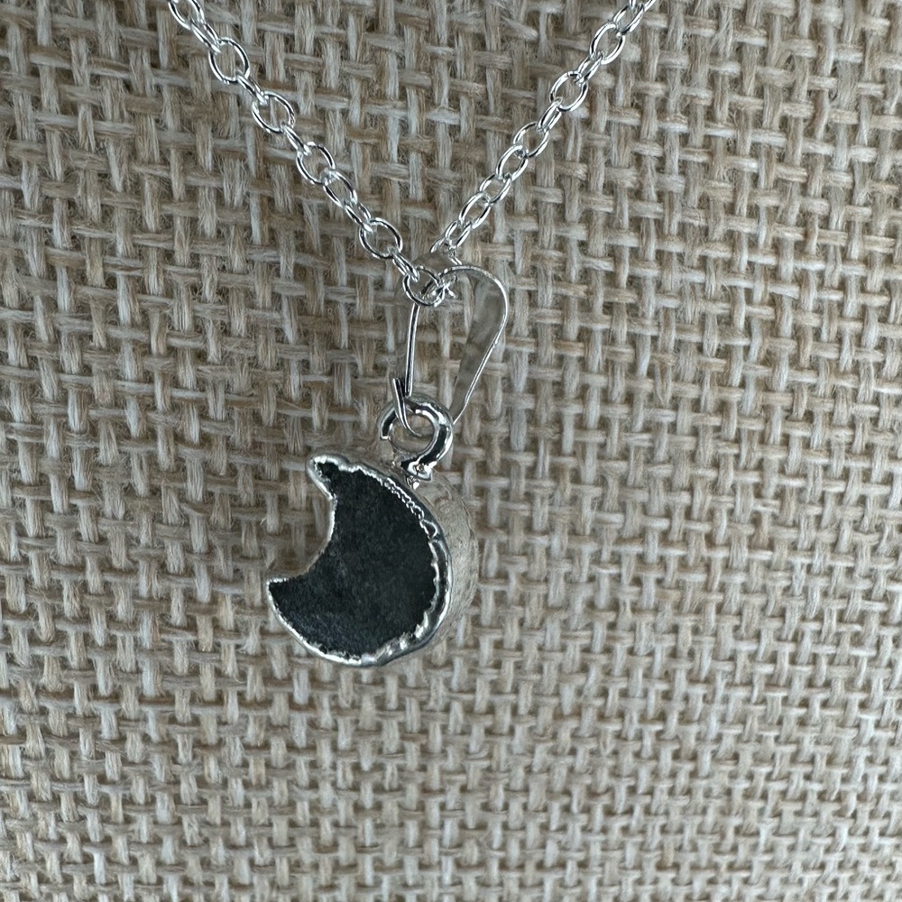 Black/Dark Purple Druzy Amethyst Crescent Moon Pendant on Chain - Picture 13 of 13